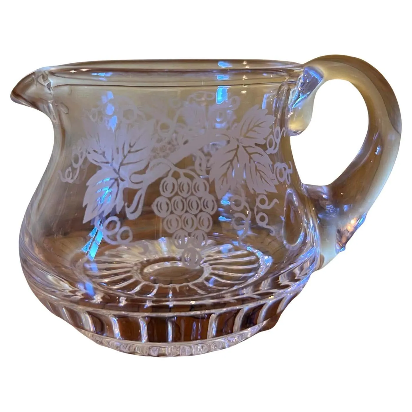 Antique Stuart Crystal Etched Grapes Milk Jug