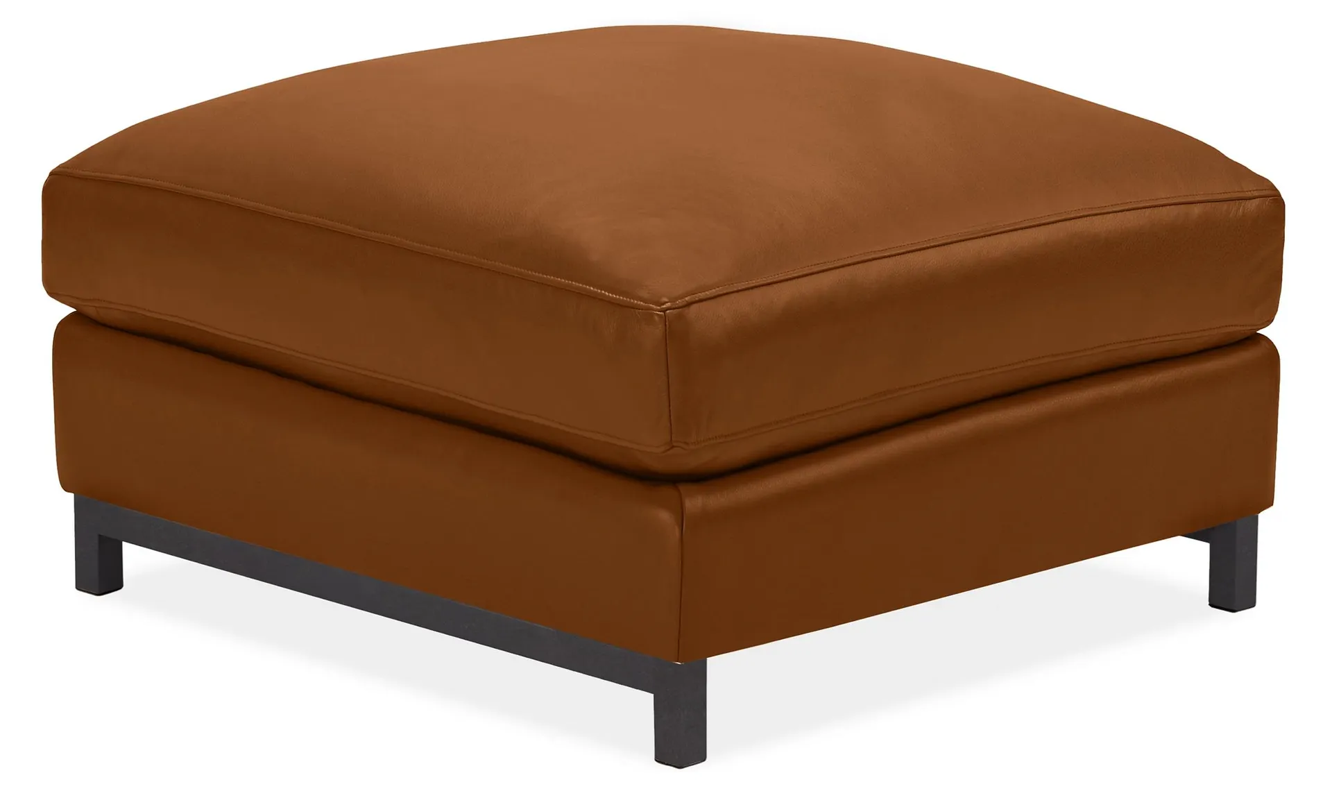 Stevens 37w 37d 19h Ottoman in Vento Cognac Leather w/Natural Steel Legs
