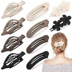 10 Pcs French Flat Hair Clips for Women - 3 Styles Non-slip Flat Claw Clips Matte Hair Claws for Thin Thick Hair