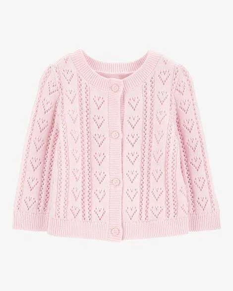 Baby Heart Button-Front Sweater Knit Cardigan - Pink