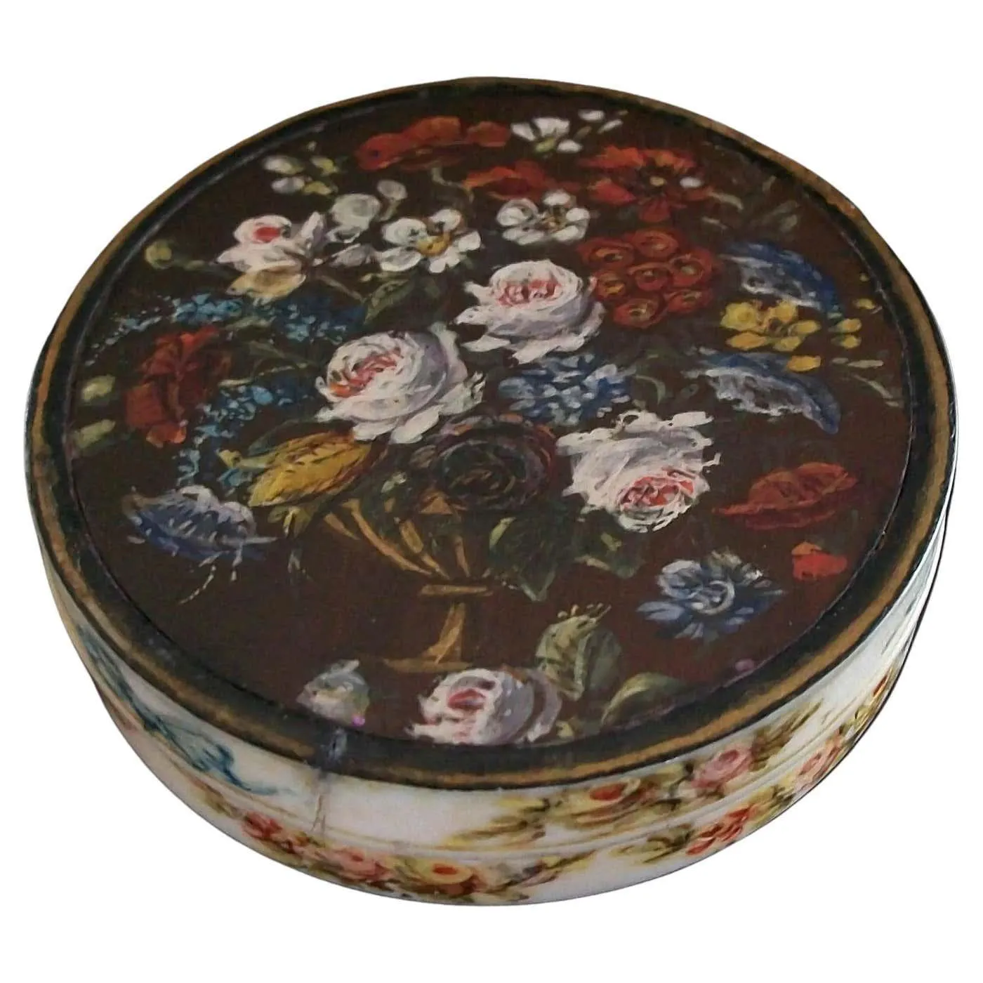 Romantic Hand Painted Dieppe Floral Snuff Box - France - Early 19th Century