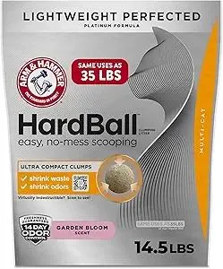 ARM & Hammer Hardball Lightweight Platinum Multi-Cat Clumping Cat Litter Odor Control, Easy No-Mess Scooping, Garden Bloom Scent, 14.5 Lbs.