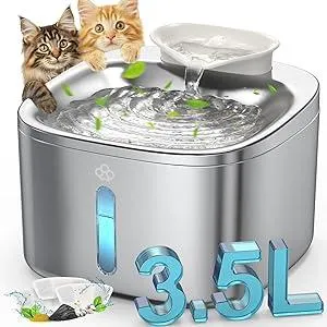 oneisall Stainless Steel Cat Water Fountain, 3.5L/118fl oz Automatic Pet Drinking Fountains for Cats Indoor, Quiet Running Cat Waterer Fountains(PW03 Cat Fountain +3 Sets Filters)
