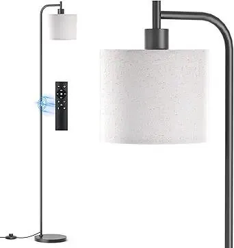 Floor Lamp with Linen Shade, Dimmable Tall Standing Lamp with Remote Control & 3 Color Temperatures, Modern Corner Floor Lamps for Living Room Bedroom Office, 9W LED Bulb Included