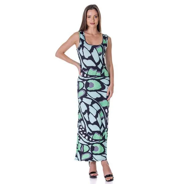 Womens 24/7 Comfort Apparel Butterfly A-Line Maxi Dress