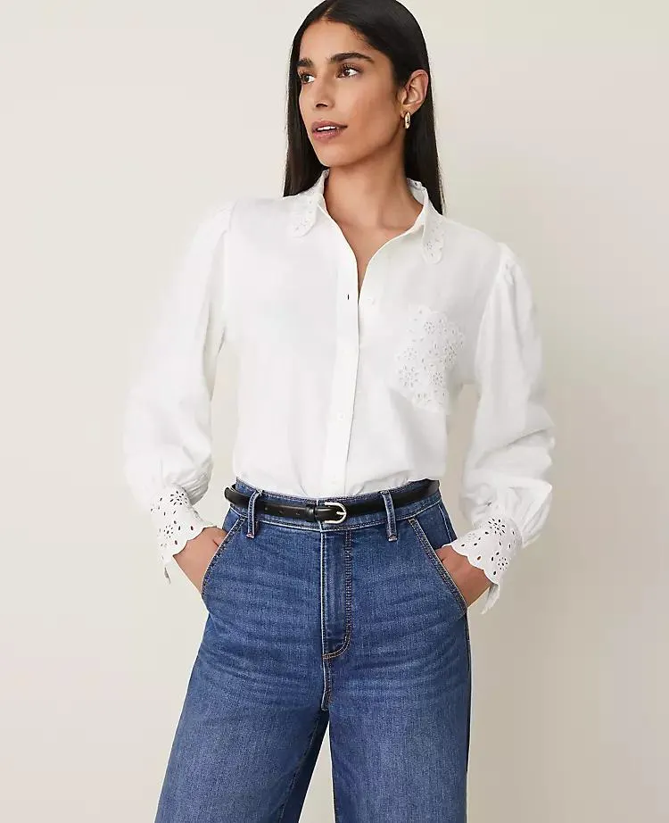 Embroidered Linen-Blend Pocket Shirt