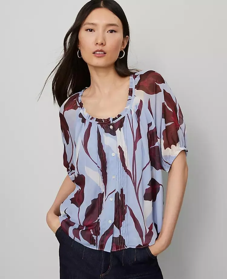 Floral Pintucked Raglan Popover