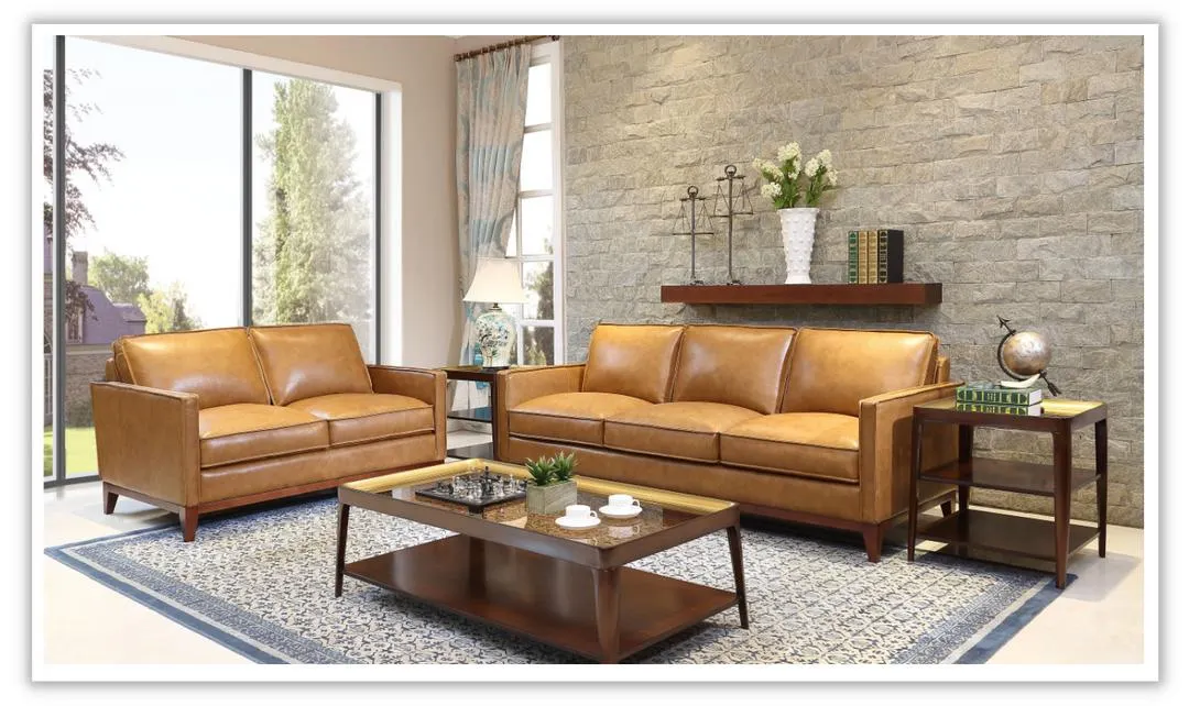 Gio Italia Harper 3-Seater Tan Leather Modern Sofa with Track Arms