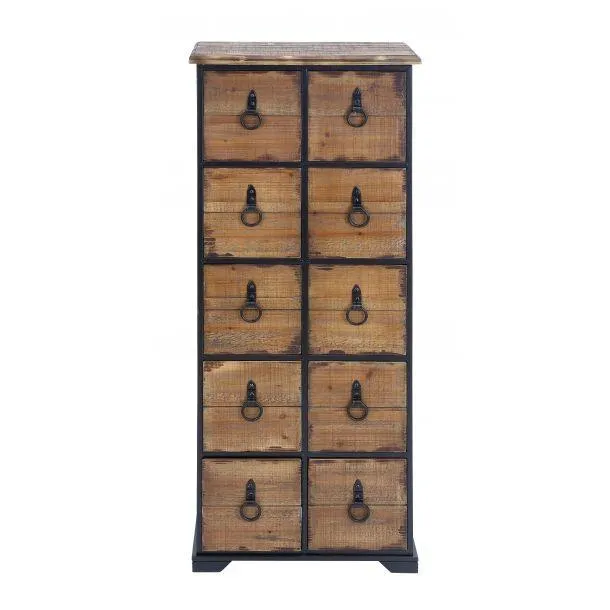 Rustic 45" Wood Tall Cupboard Chest with Ten Drawers by Marisol + Daisy - Brown