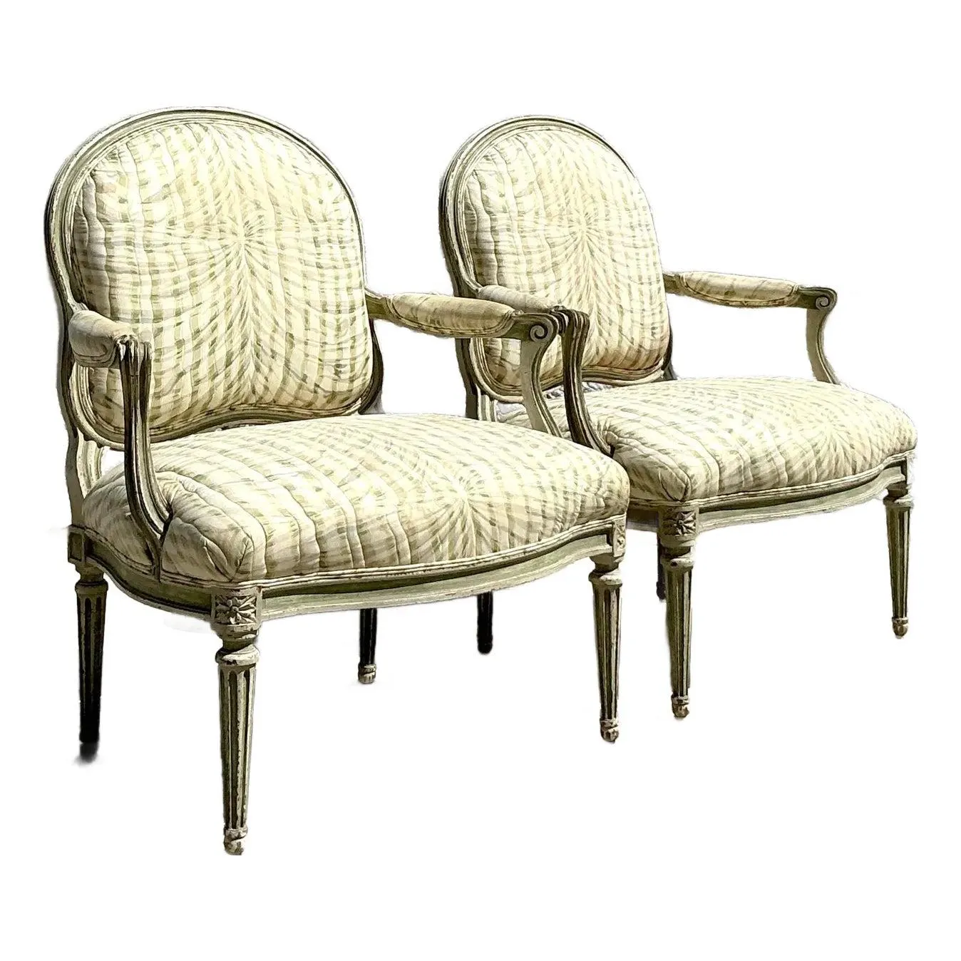 Vintage Regency Swag Print Fauteuil - A Pair