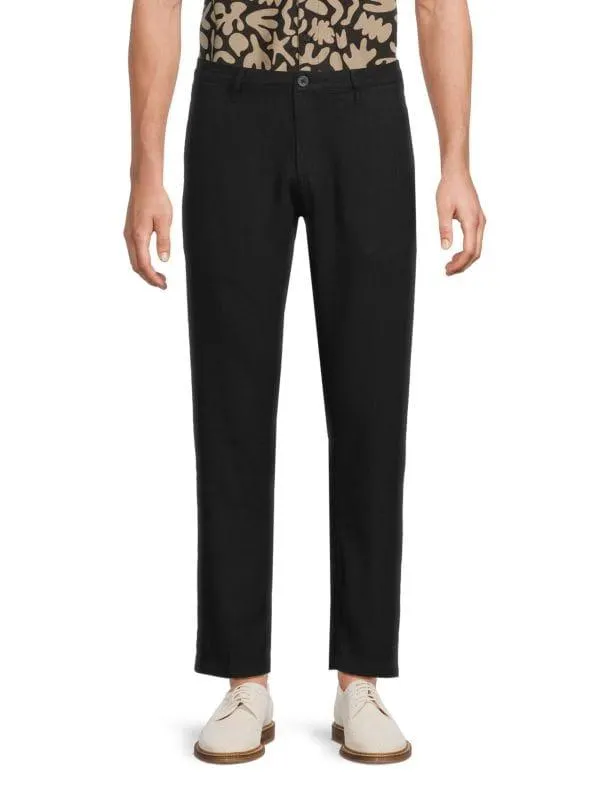 Linen-Blend Flat Front Pants