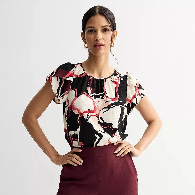 Women's Nine West Gathered Crewneck Tulip Sleeve Blouse