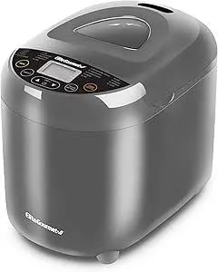 Elite Gourmet EBM8103CG Programmable Bread Maker CERALAST™ Ceramic Bread Pan & Kneading Blade 19 Menu Functions Gluten-Free, White, Wheat, Rye, French & more, 2lbs, Grey