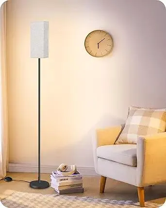 64.6" Floor Lamp, Pole with Foot Switch, Modern Standing Lamp Lampshade, Minimalist Freestanding Lamp (Bulb Not Included), for Living Room, Bedroom Office FCC Listed, Black and Beige E07LD05
