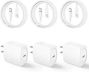 20W USB C Fast Charger 10 FT [MFi Certified] Compatible with iPhone 14 13 12 11 XS XR X 8 iPad, 3 Pack PD Wall Charger Block with 10FT Long Type C Lightning Cable (White)