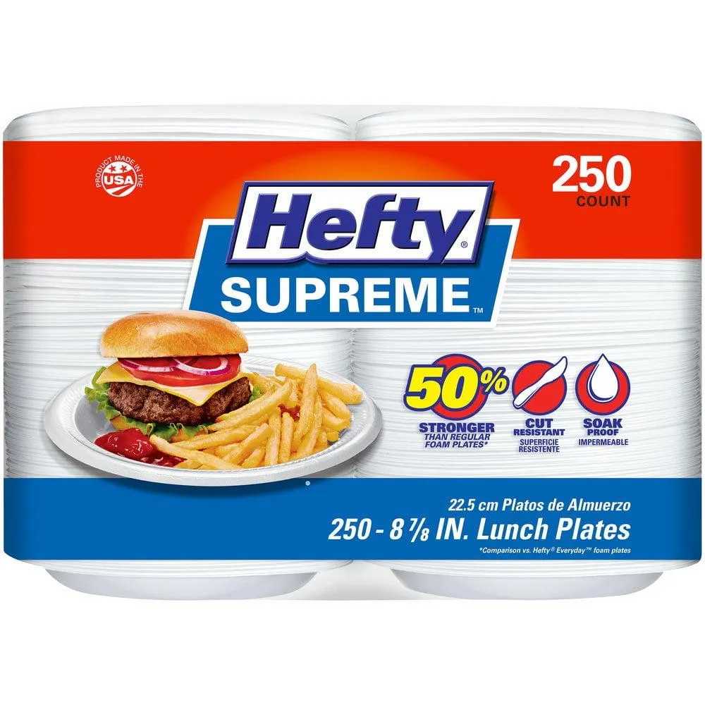 Hefty Supreme Foam Disposable Lunch Plates, 8 7/8", 250 ct.