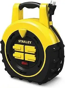 STANLEY Retractable Extension Cord Reel 20ft Portable 4 Outlet Cord Reel with On Off Switch 16/3 AWG Power Cable for Garage and Workshop ETL Listed