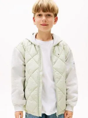 Kids' Mixed Media Hooded Quilted Jacket