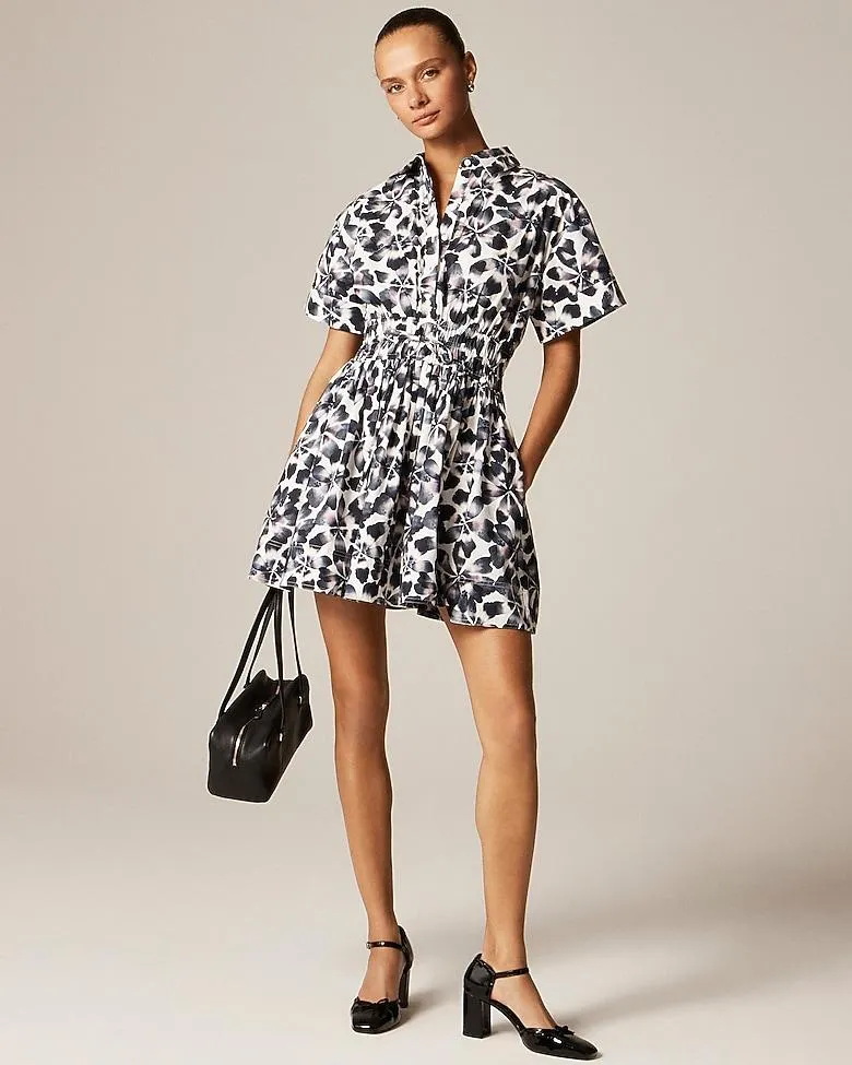 Elena mini shirt-dress in floral-print cotton poplin
