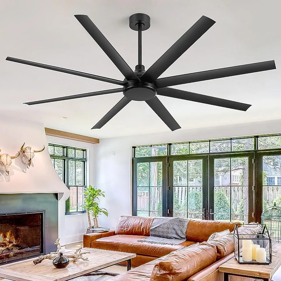 Breezary Lightless 72-in Black with ABS Blades Ceiling Fan Without Light - Remote Included ( 8 -Blade )