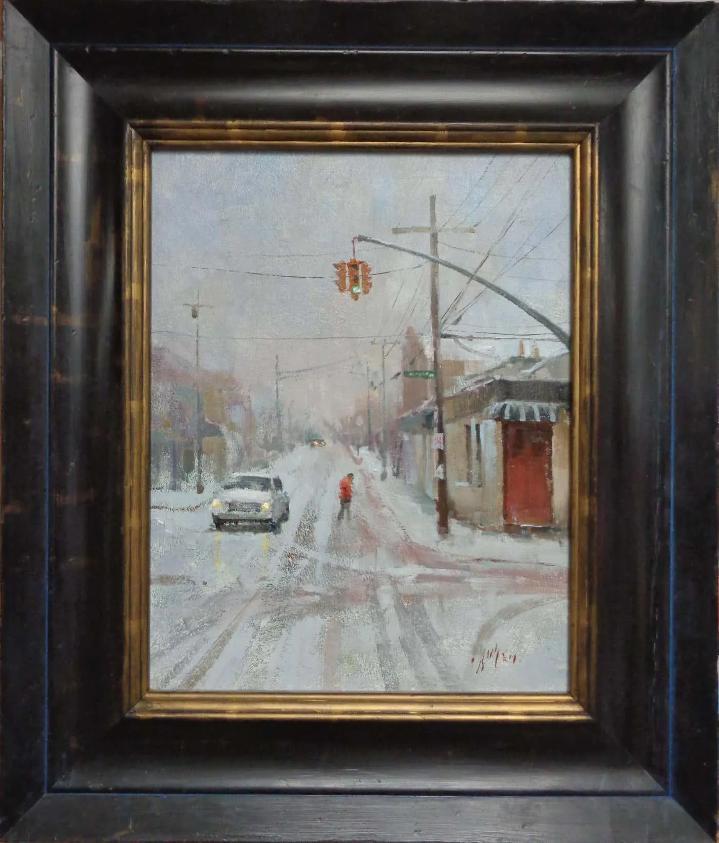 Michael Budden Winter Urban City Street Scene Painting American Impressionist Paul Bachem circa 2014
