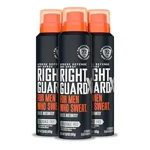 Right Guard Xtreme Defense Dry Spray Deodorant Antiperspirant, Fragrance Free - 5-in-1 Deodorant Men Can Trust, Blocks Sweat 2X Longer,72-Hour Odor Control, 3.8 oz (3 Pack)