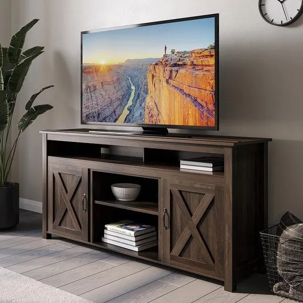 BELLEZE Corin Barn Door Wood TV Stand for TVs up to 65", 5 Colors