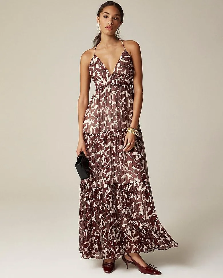 Collection strappy V-neck tiered dress in crinkle cupro