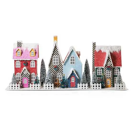 Granny Kitsch Illuminated Village Mantel Arrangement