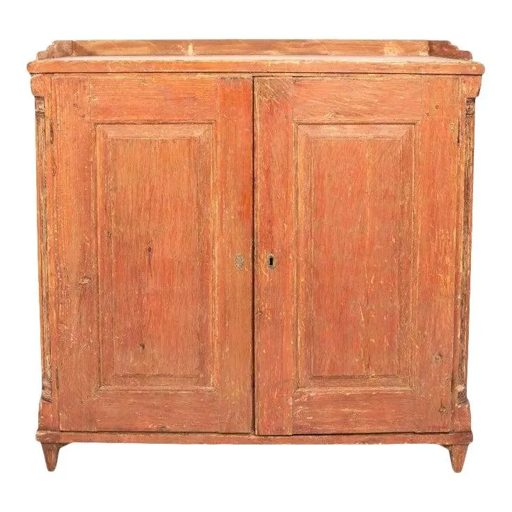 Antique English Country Buffet Cabinet With Original Red Paint