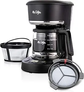 Mr. Coffee Programmable Coffee Maker 5 Cups with Auto Pause Glass Carafe Compact Design Black