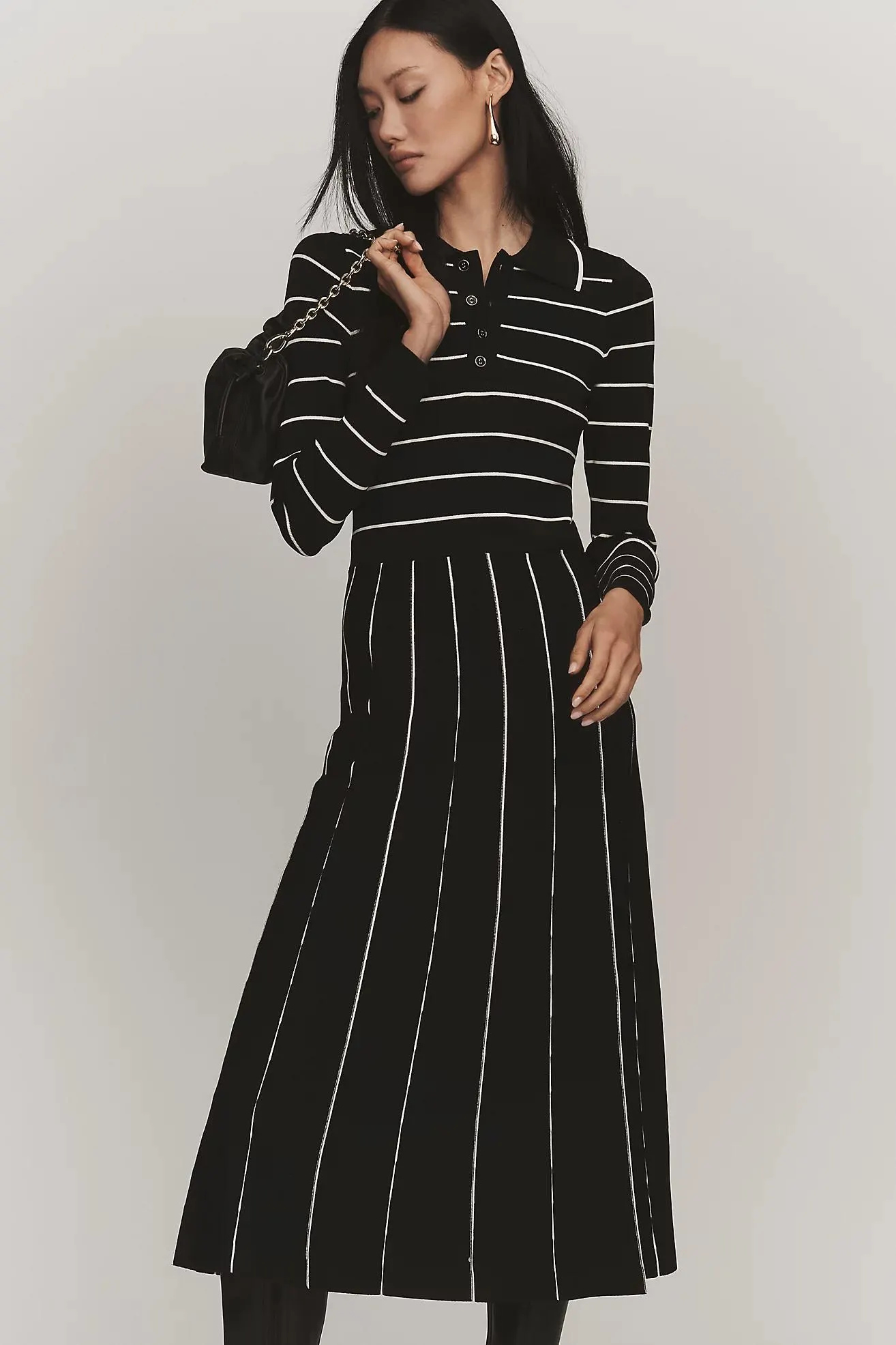 Siempre x Anthropologie Collared Long-Sleeve A-Line Midi Dress