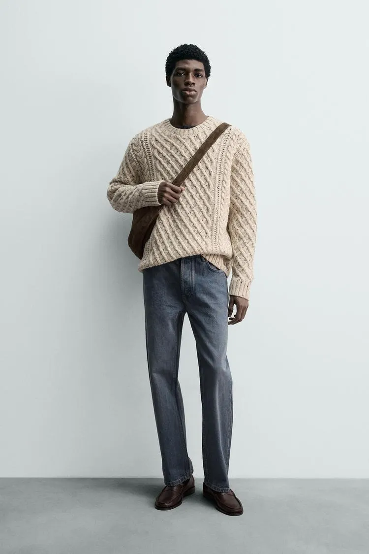 100% WOOL CABLE-KNIT JUMPER WITH SPECKLES