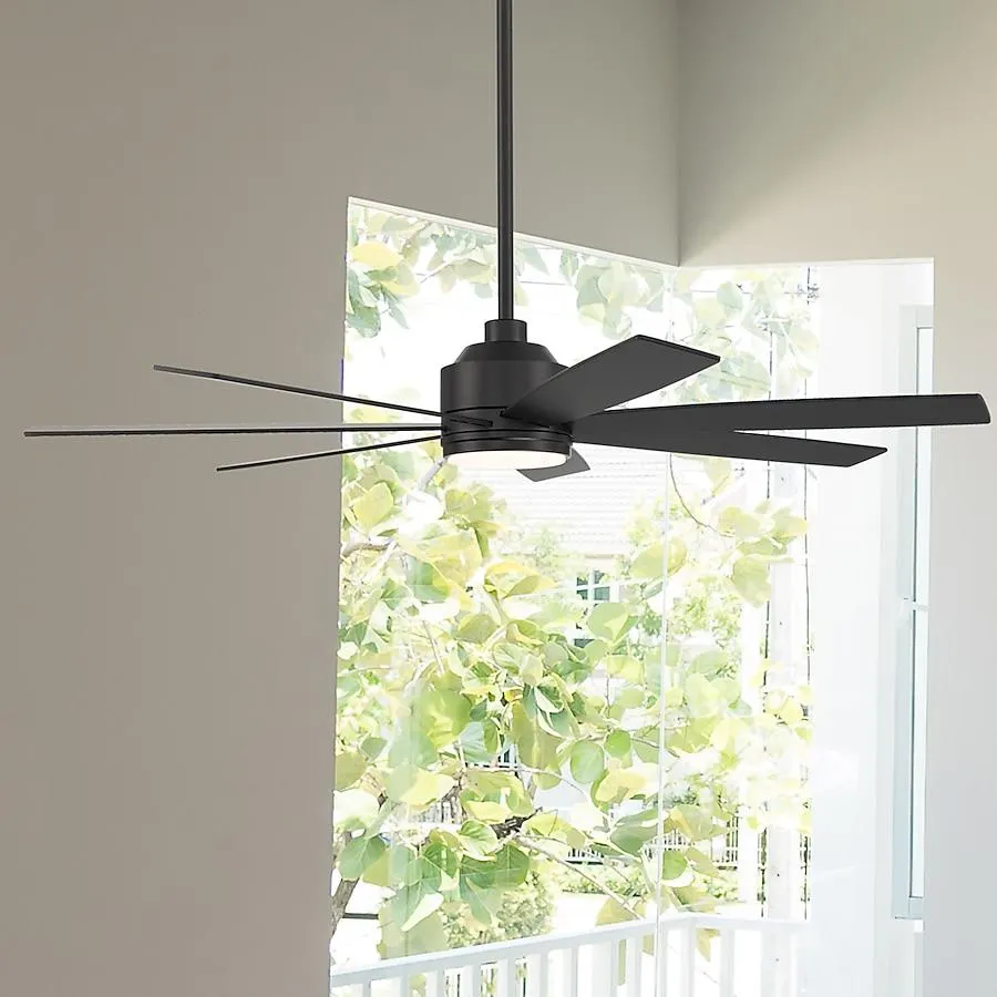 Harbor Breeze Cogdell 60-in Color-Changing Integrated LED Outdoor Downrod or Flush Mount Matte Black with Black/Auburn Blades Ceiling Fan With Light - Remote Included ( 7 -Blade )
