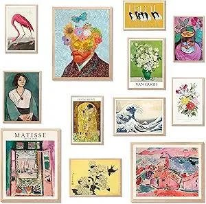 LANCHI95 12 Pcs Eclectic Wall Decor, Eclectic Home Decor, Maximalist Decor, Vintage Wall Art, Colorful Boho Gallery Wall Prints, Art Prints for Bedroom (Unframed)