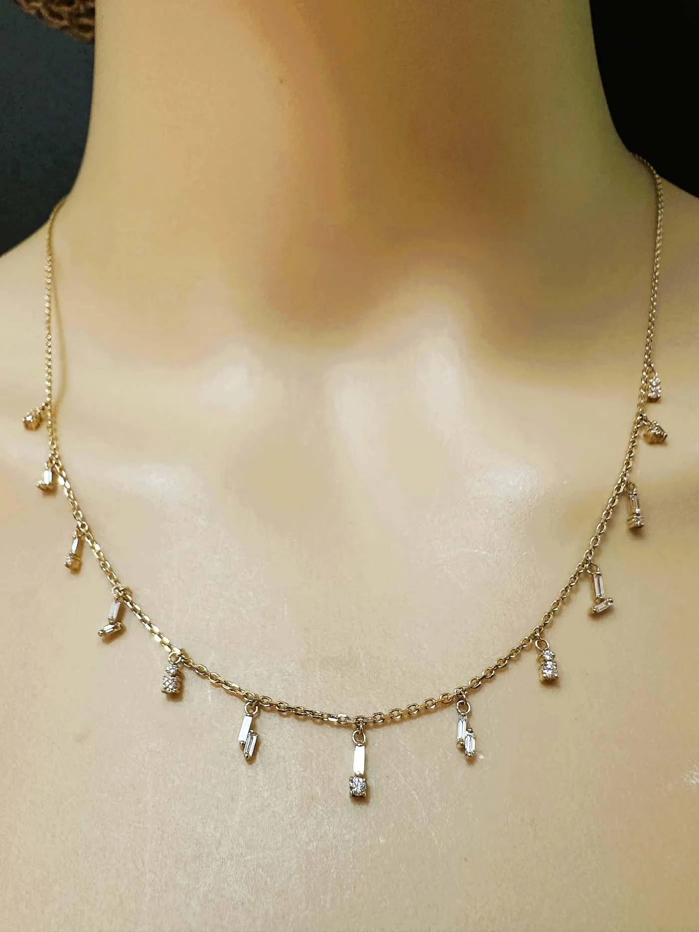 New Suzanne Kalan 18K Yellow Gold 1.06 Carat Diamond Drop Station Necklace 18"