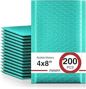 Fuxury Bubble Mailers 4x8 Inch Teal 200 Pack Padded Envelopes Usable Size 4x7" Thick Mailing Envelopes Bubble Opaque Padded Mailers Shipping Bags for Mailing Jewelry Makeup Small Business#000