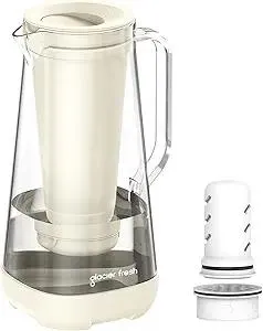 GLACIER FRESH 7 Cup Purela Glass Water Pitcher with 1 Ultrafiltration Membrane and Activated Carbon Filter, Reduces 99% Chlorine, PFOA&PFOS, Coliforms, BPA Free Materials, White