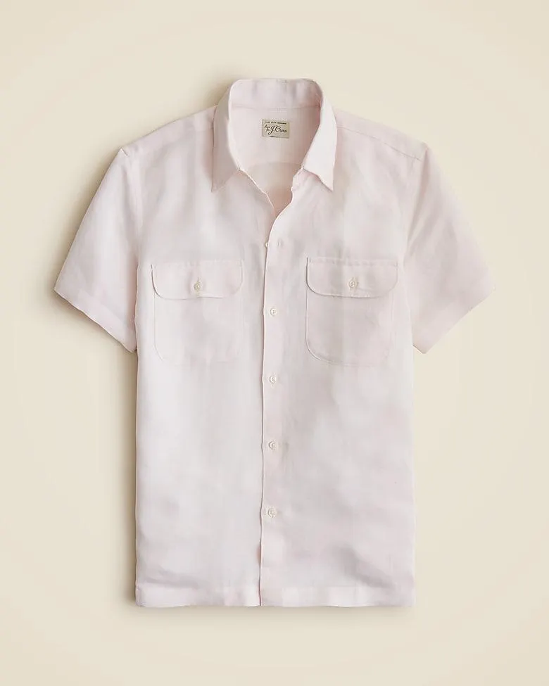 Short-sleeve viscose-linen blend shirt