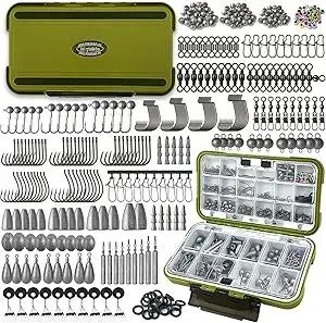 Fishing Accessories Kit, 264/423PCS Fishing Tackle Box with Hooks, Weights, Sinkers for Bass Trout, Gifts for Men,Kids