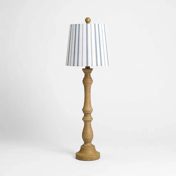 Jessi Spindle Buffet Lamp with Blue Striped Shade