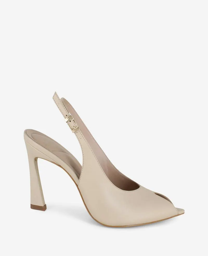 Priya Leather Peep-Toe Slingback Heel - NATURAL LEATHER