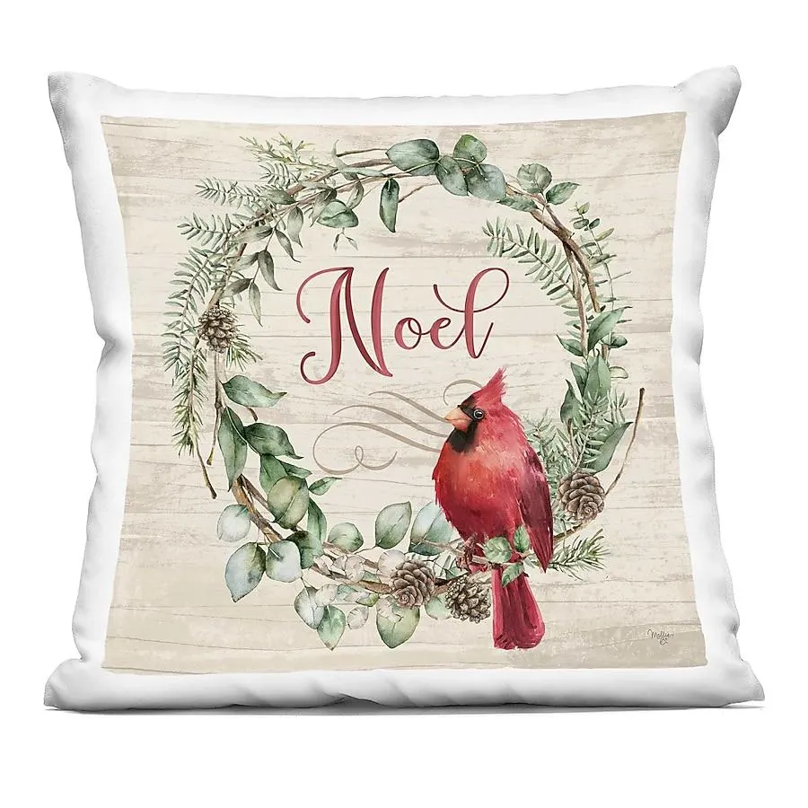 Stupell Industries Noel Wreath with Cardinal Decorative Printed Pillow Design by Mollie B.