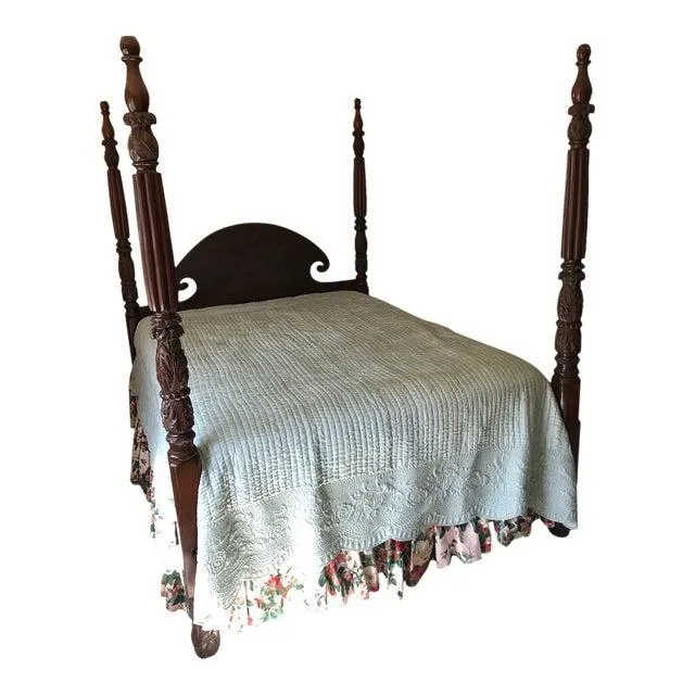 St Croix Danish West Indies Carved Mahogany Queen Sized Four Poster Bed Frame, 19th Century