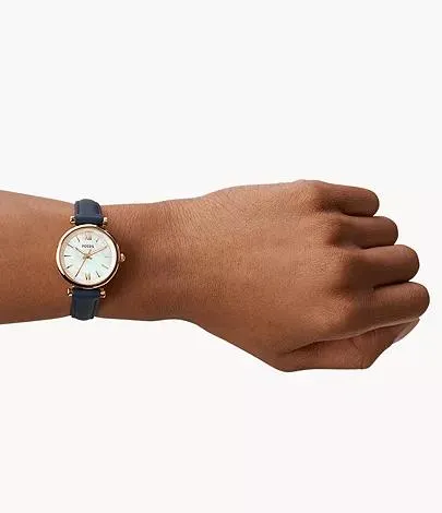Carlie Mini Three-Hand Navy Leather Watch
