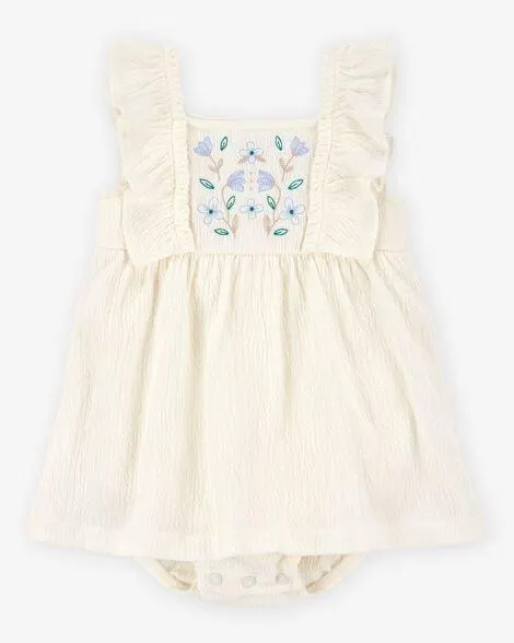 Baby Floral Flutter Bodysuit Dress - Ivory