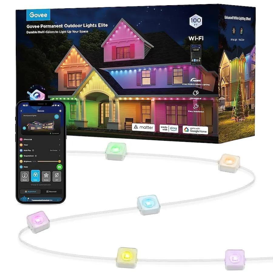 Govee 100-ft Plug-in White Indoor/Outdoor String Light with Color changing -Light LED Mini Bulbs Bluetooth Compatibility Wi-Fi Compatibility