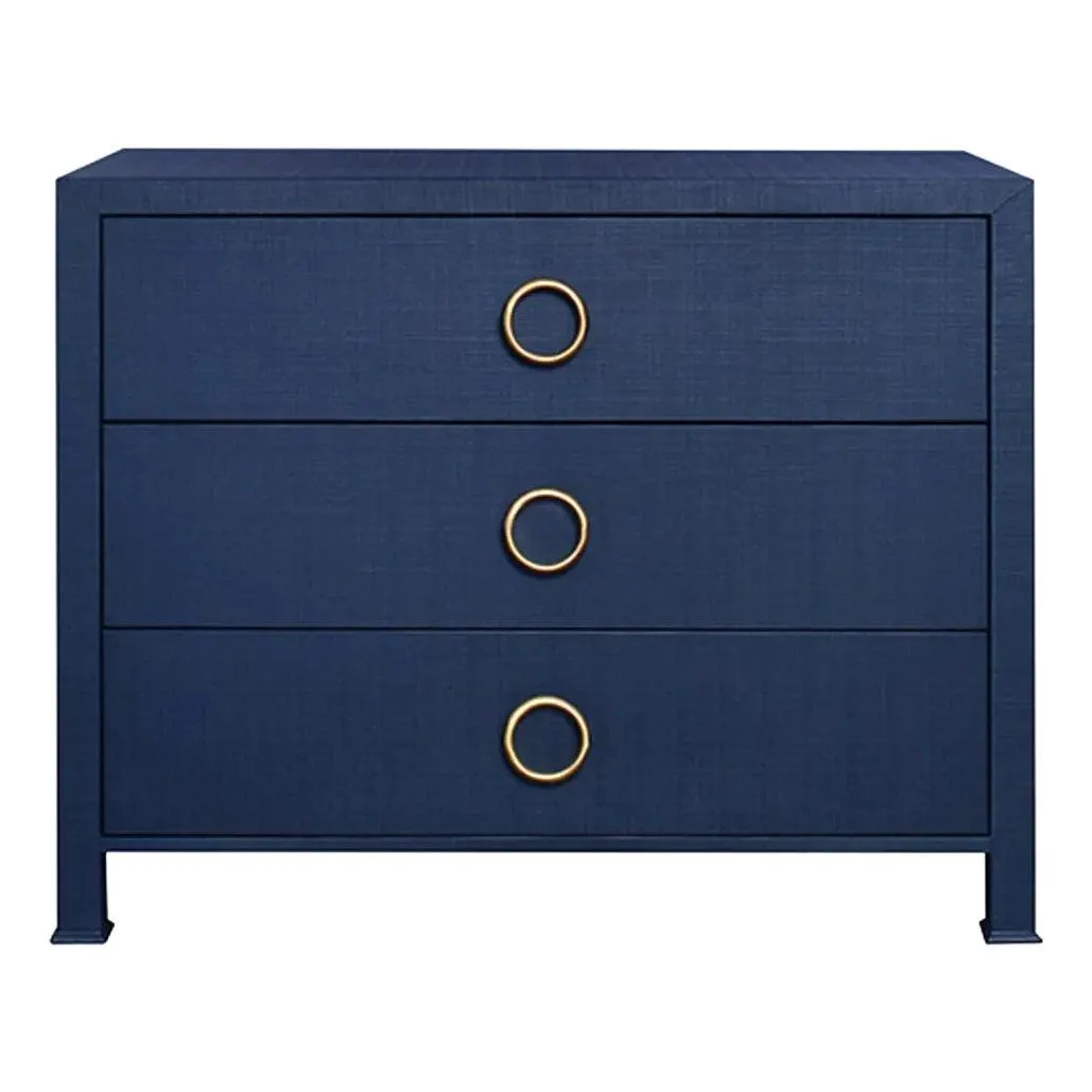Matthew Izzo Home Getty Navy Linen Three Drawer Chest