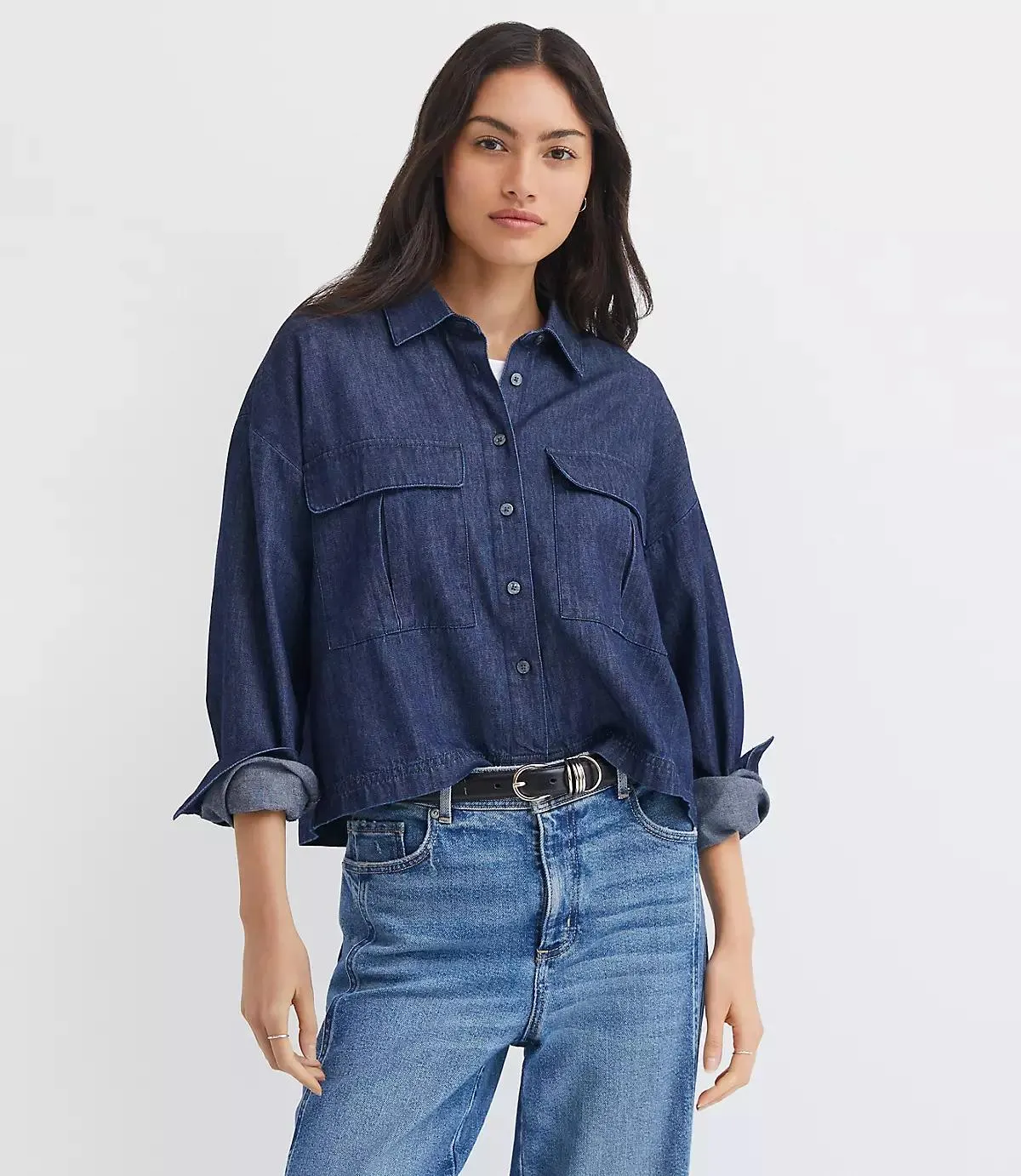Chambray Wide Sleeve Modern Utility Shirt