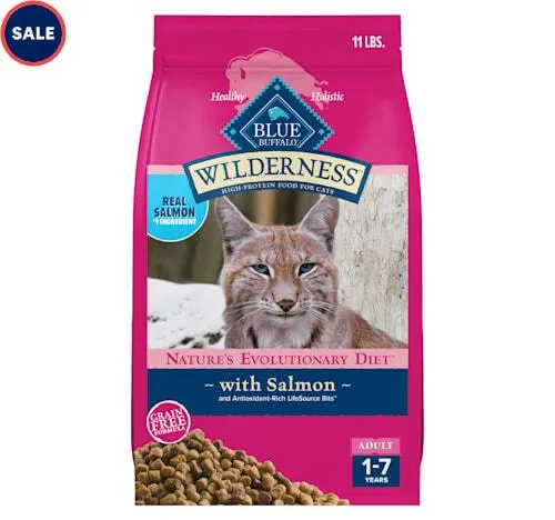 Blue Buffalo Wilderness Natural High Protein Grain Free Salmon Dry Food for Adult Cats, 11 lbs.
